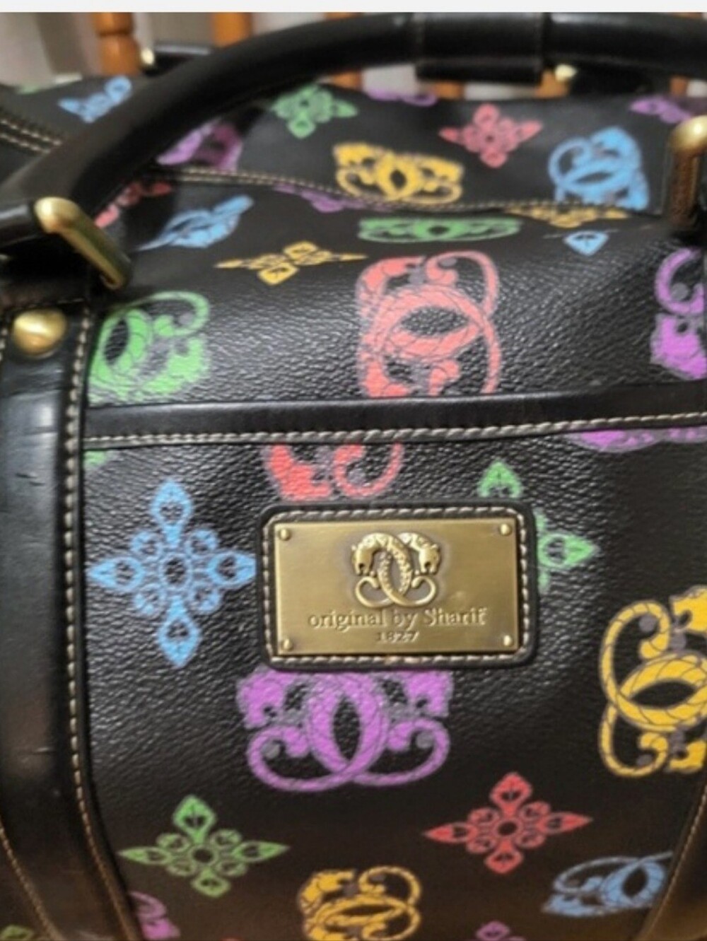 Sharif Black Travel Duffel with Multicolor Logo Print & Dove Patch - Picture 4 of 9